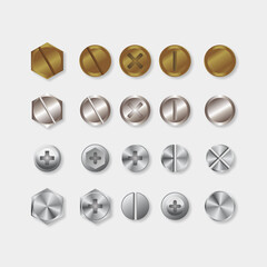 Bolts and Nuts set vector gold and silver color