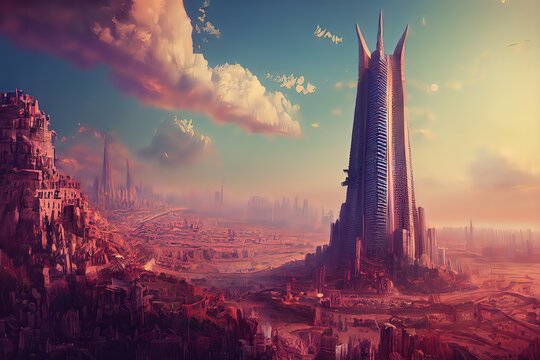 Tower of Babel as religion concept, Digital art style, illustration painting.