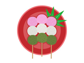 お皿に盛り付けた、三色団子のイラスト