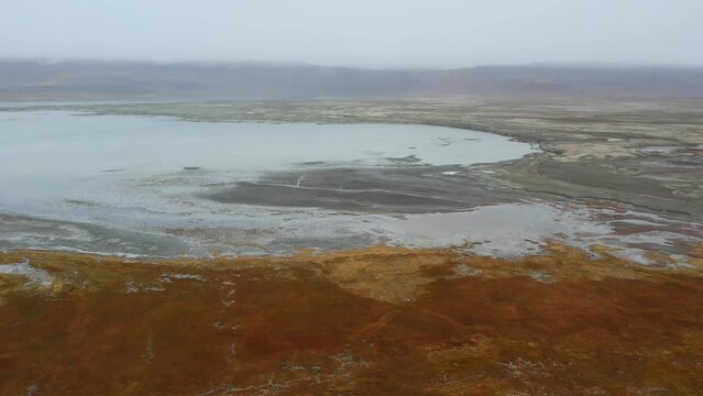 aerial video 4k of The Tso Kar or Tsho kar is a fluctuating salt lake known for its size and depth situated in the Rupshu Plateau and valley in the southern part of Ladakh in India