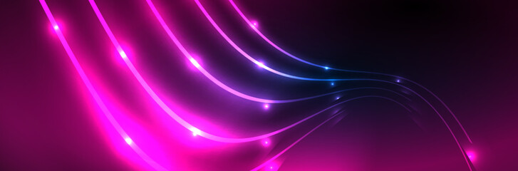 Fototapeta premium Neon glowing fluid wave lines, magic energy space light concept. Vector illustration for wallpaper, banner, background, leaflet, catalog, cover, flyer
