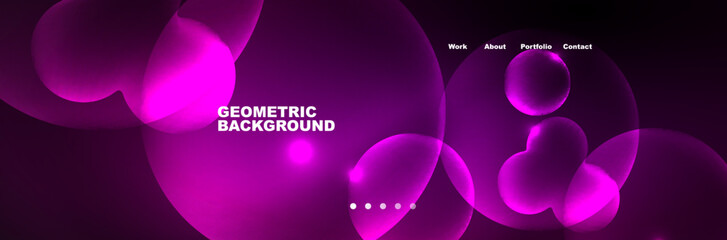 Shiny neon circles and bubbles, dark abstract background with blurred magic neon light, wallpaper design