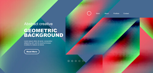 Triangles with fluid gradients, abstract landing page background. Minimal shapes composition for wallpaper, banner, background, leaflet, catalog, cover, flyer