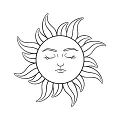 Tarot sun astrology symbol. Spiritual tarot sun with face. Vector illustration isolated in white background