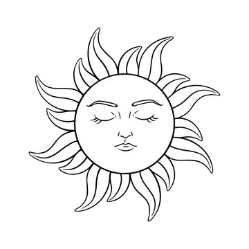 Tarot sun astrology symbol. Spiritual tarot sun with face. Vector illustration isolated in white background