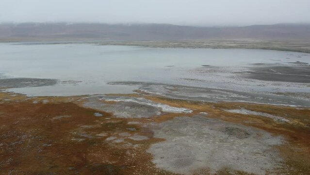 aerial video 4k of The Tso Kar or Tsho kar is a fluctuating salt lake known for its size and depth situated in the Rupshu Plateau and valley in the southern part of Ladakh in India