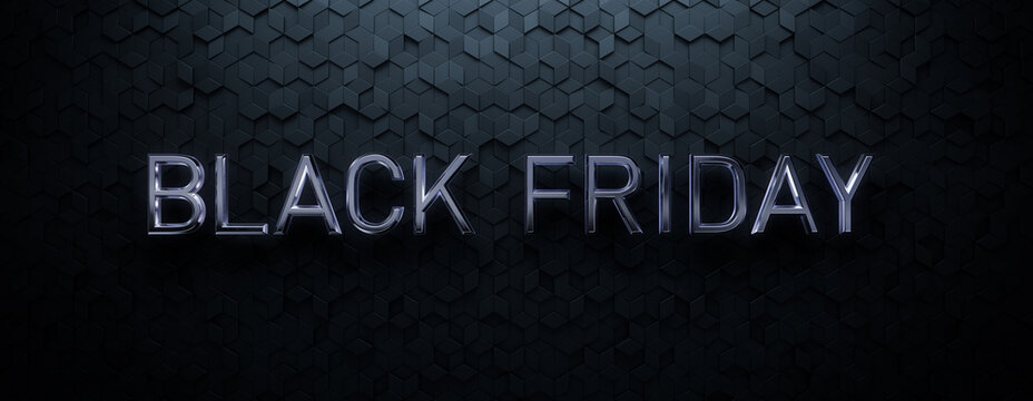 Premium Banner with Futuristic, Chrome 3D Typography on Diamond tiles. Black Friday Background with copy-space.