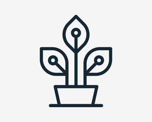 Plant Pot Leaf Potted Tree Grow Circuit Technology Digital Electronic System Vector Logo Design