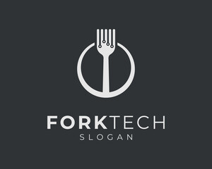 Fork Dining Cutlery Dishware Flatware Technology Digital Circuit Electronic Vector Logo Design