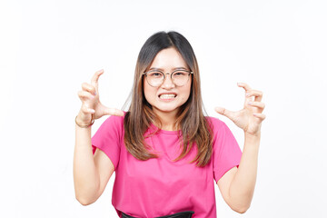 Angry Gesture Of Beautiful Asian Woman Isolated On White Background