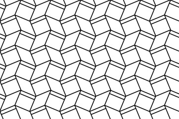 3d slanting cube effect geometrical repeat pattern in black color outline, PNG transparent background