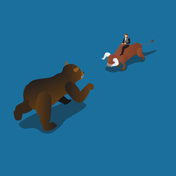 Bullish vs. Bearish Markets isometric 3d vector illustration concept for banner, website, illustration, landing page, flyer, etc.
