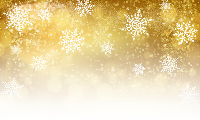 豪華な冬　雪の結晶と金色の背景　クリスマス　イルミネーション　Winter Background with snow