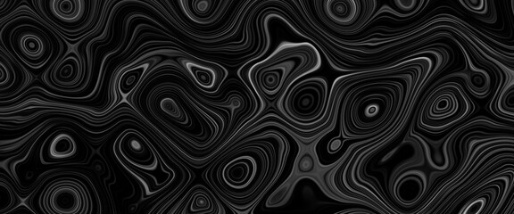 Black satin liquid background. Digital art abstract pattern. Abstract liquid metal close-up design. Smooth elegant black satin texture. Luxurious marble background design.
