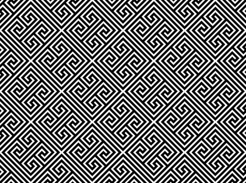 Diagonal Greek Key style repeating pattern in black outline, PNG transparent background