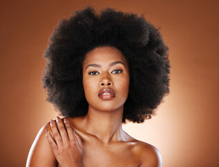 Beauty, skincare and afro with portrait of black woman for luxury, spa and natural. Dermatology,...