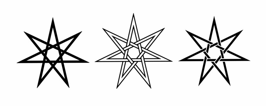 elven star Symbol set isolated on white background.heptagram or heptagon star sign