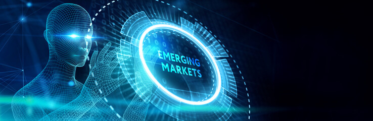 Business, technology, internet and network concept. Virtual screen of the future and sees the inscription: Emerging markets. 3d illustration