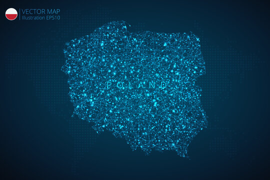 Fototapeta Map of Poland modern design with abstract digital technology mesh polygonal shapes on dark blue background. Vector Illustration Eps 10.