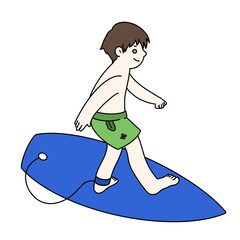 Surfboarding boy color illustration.