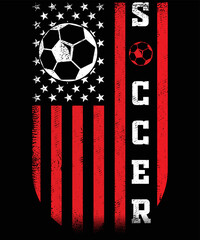  USA Flag with Soccer ball distressed graphic t-shirt design.