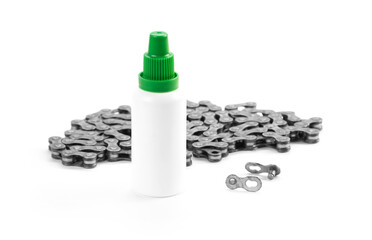 Bicycle chain lube. wax lubricant. closeup. isolated on white background