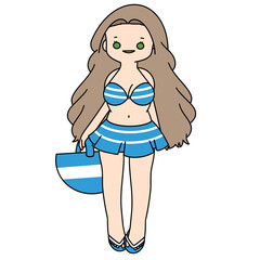 Girl holding a beach bag color illustration