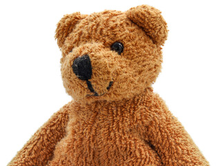 Plüsch Teddybär braun sitzend (close up).	