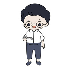 Smiling male teacher holding a book color illustration.