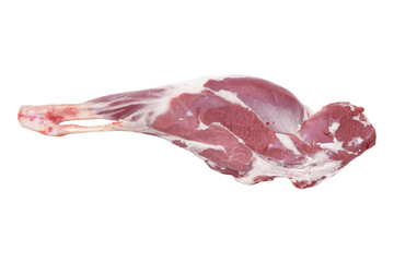 Fresh raw lamb leg isolated on white background. Fresh lamb meat isolated.