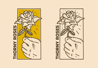 Vintage art illustration of the hand holding a rose