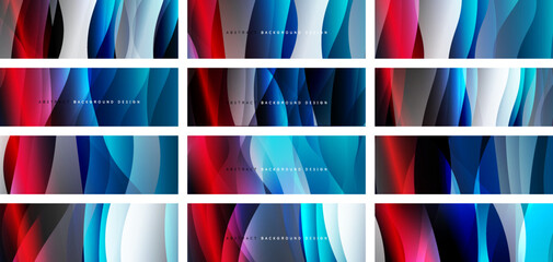 Set of blue trendy simple fluid color gradient abstract backgrounds with dynamic wave line effect. Vector Illustrations For Wallpaper, Banner, Background, Card, Book Illustration, landing page
