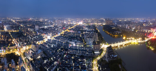 Fototapeta premium Aerial photography of Taizhou city night scene large format