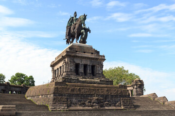 Deutsches Eck (German Corner) with Emperor William monument statue in Koblenz, Germany