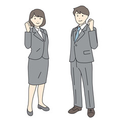 ガッツポーズをする男女のビジネスイラスト