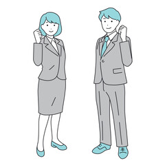 ガッツポーズをする男女のビジネスイラスト