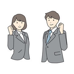 ガッツポーズをする男女のビジネスイラスト
