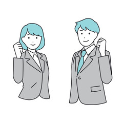 ガッツポーズをする男女のビジネスイラスト