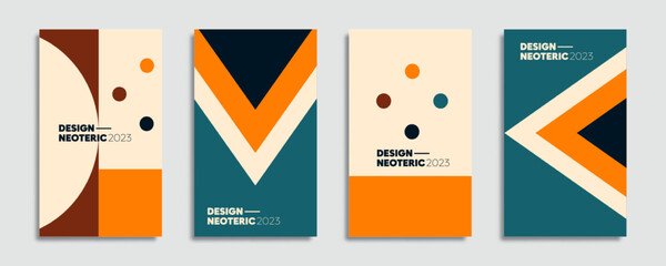 Set of colorful business templates. Abstract retro background with stripes for promotion, print, events, and social media posts. Vector template, 2023