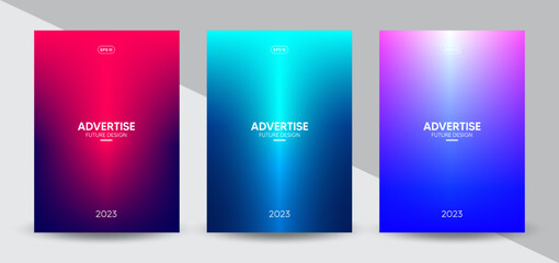 Set of three modern design templates. Abstract glowing covers for cards, posters, flyers, brochures, and page layouts other. Vector, 2023 