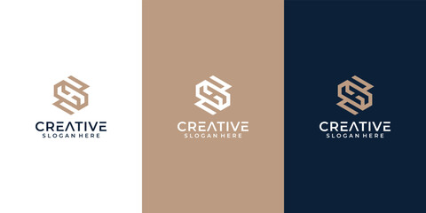 Set of creative monogram letter sh logo template.