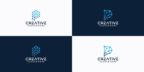 Set of abstract initial letter p logo template. icons for business of fashion, digital, technology,