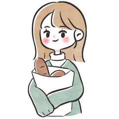 Female shopping hand drawn illustration in minimalist cartoon design