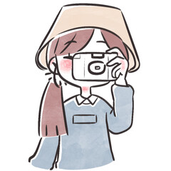 Female taking picture hand drawn illustration in minimalist cartoon design