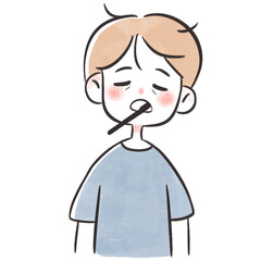 Male brushing teeth hand drawn illustration in minimalist cartoon design