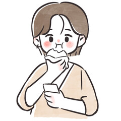 Male checking mobile phone hand drawn illustration in minimalist cartoon design