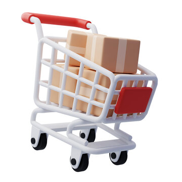 Shopping Trolley with Parcel boxes, Shopping Online Concept.