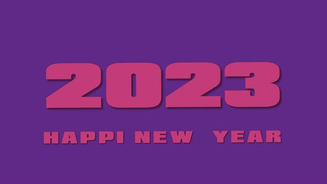 Video postcard Happy New Year 2023. Spectacular inscription and white captions on a purple background. Festive card for the design of New Year's projects.