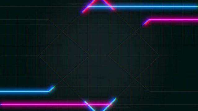 Digital computer screen with neon lines and grid, motion abstract business, corporate and retro style background