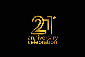 21 year anniversary celebration abstract style logotype. anniversary with gold color isolated on black background, vector design for celebration vector